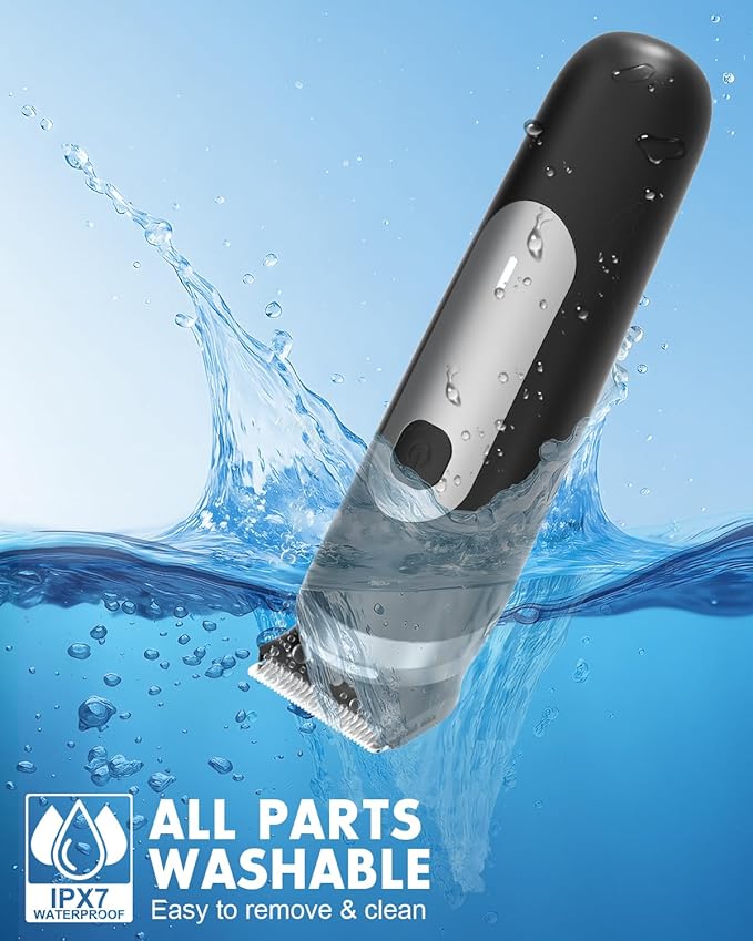 Electric Body Hair Trimmer for Men - Pubic Shaver with Ceramic Blades (No Nicks) - Mens Wireless Ball Shaver, Waterproof Wet/Dry Electric Razor, USB Recharge Dock