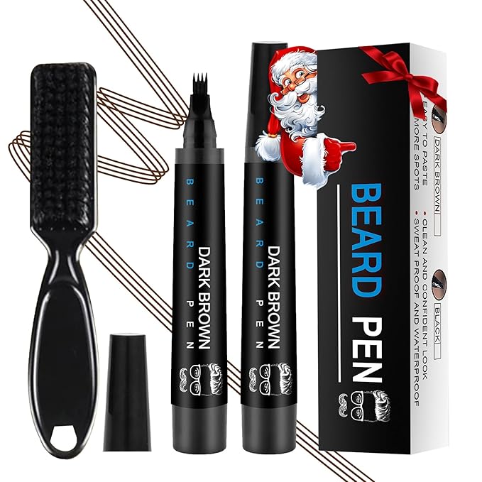 Beard Pencil Filler for Men Black - Beard Pen with Beard Brush Waterproof, Barber Pencil Long-Lasting Mens Grooming Kits Create Natural Beard Color Gifts for Men, Mens Gifts Ideas (Dark Brown)