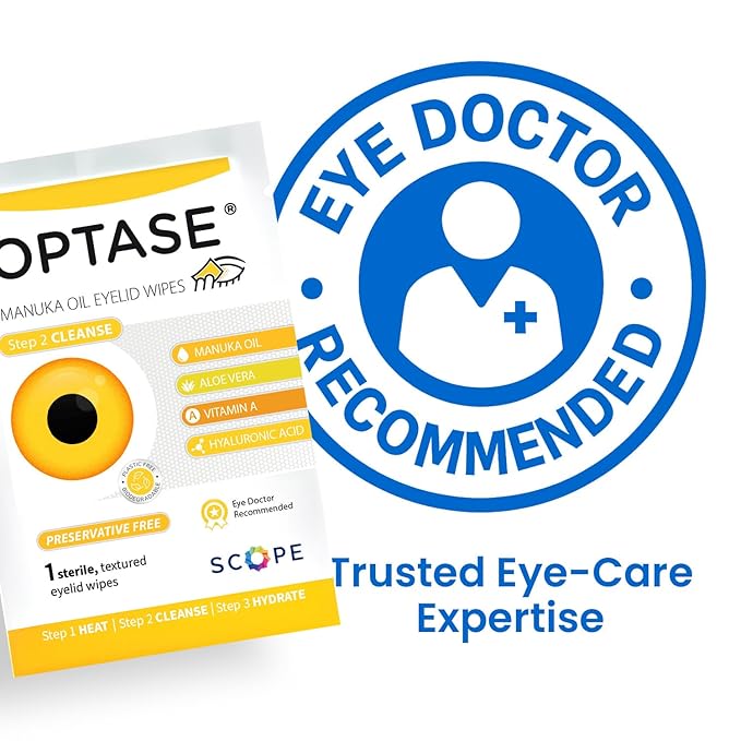 OPTASE Manuka Oil Eyelid Wipes, 30 Count – Eyelid Cleansing Wipes with Natural Manuka Oil – Preservative-Free Formula for Daily Hygiene and Eye Lid Comfort - Doctor Recommended Eye Lid Cleaning