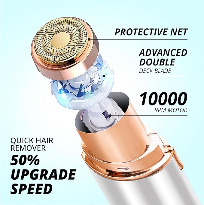 Facial Hair Removal for Women: Electric Hair Removal Device - Rechargeable Painless Face Razor for Chin Upper Lip Peach Fuzz with Light Gifts for Women(White)