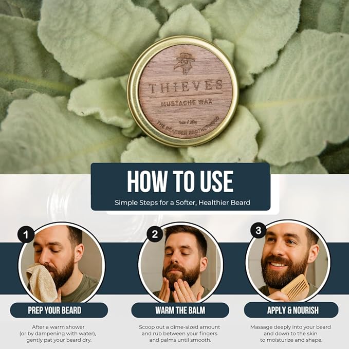 TBB Thieves Mustache Wax for Men | Natural Mustache Styler with Long-Lasting Hold | Cinnamon, Citrus, Rosemary & Rose Scent | Handcrafted in Texas | 1 oz