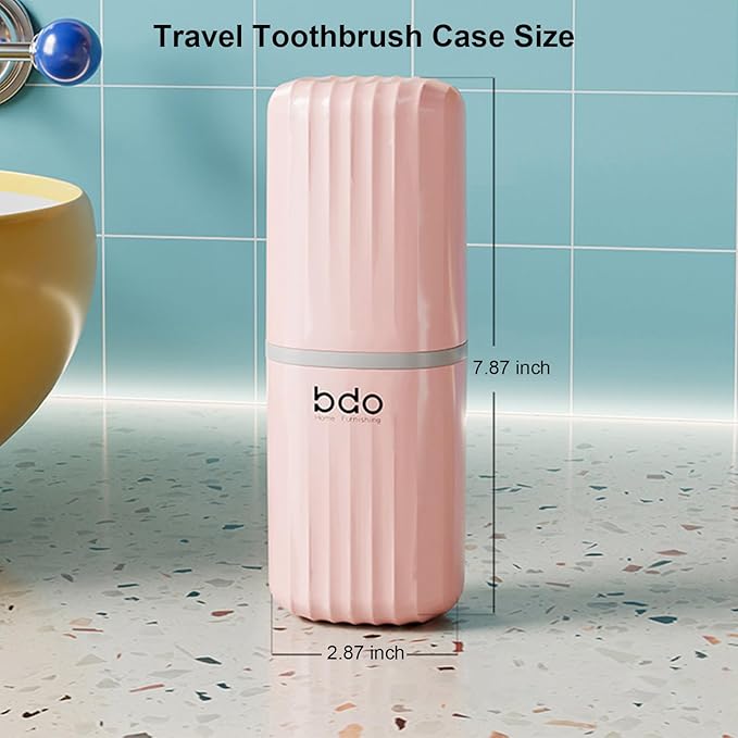 Toothbrush Cup Toothbrush Travel Case, Travel Toothbrush Holder Case with Cover Portable Multifunctional Toothbrush Cover, Suitable for Travel Business Camping Bathroom School or Daily Uses (Pink)