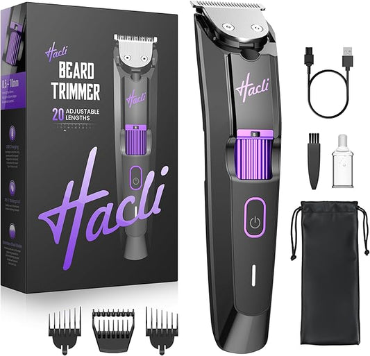 HACLI Professional Beard Trimmer for Men - Cordless IPX7 Waterproof, Precision Dial with 20 Adjustable Length Settings, Wet/Dry Use, 80 Min Runtime, Premium Facial Hair Groomer, Gift for Dad & Husband