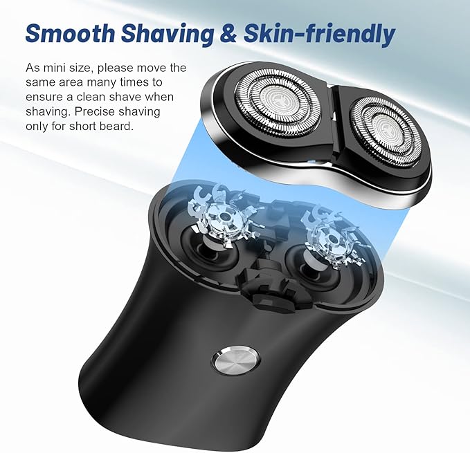 Mini Portable Electric Travel Shaver - Pocket Size Washable USB Rechargeable Shaving Razor Cordless & Compact Small Rotary Shavers Wet & Dry Waterproof Mini Shave for Men Teen Boys Face