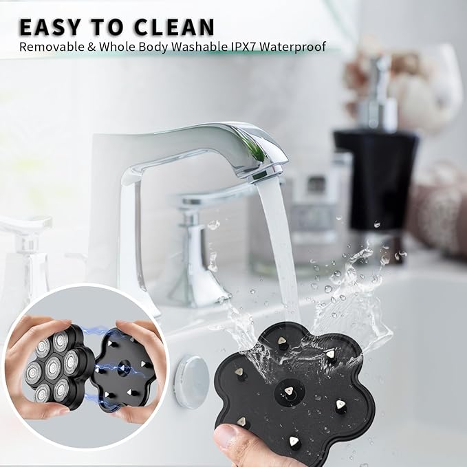 Magnetic Head Shaver Replacement Heads 7 Double Ring Waterproof Rotary Razor Blades for Bald Men Compatible with Freebird wyklaus shpavver(Black)