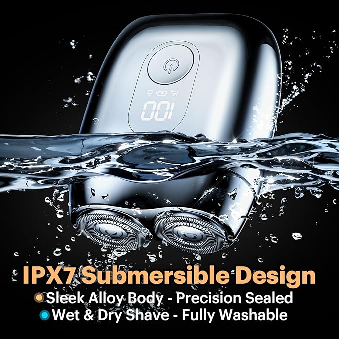 Metal Mini Shaver for Men - Travel-Friendly Portable Alloy Electric Rotary Beard Razor for Face, Gift, Wet/Dry IPX7 Waterproof Cordless USB-C Rechargeable, Upgraded RX40, Mini Pro 3.0