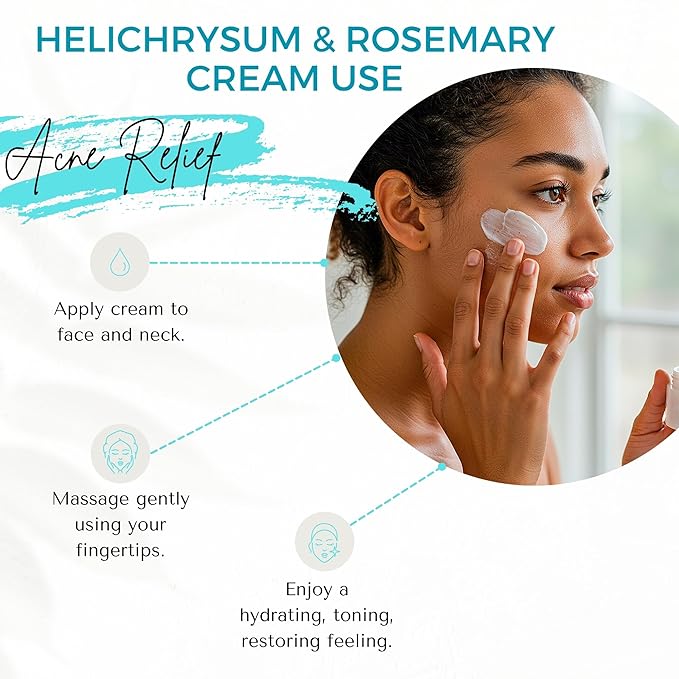 Merja Herbs Anti Acne Face Moisturizer Cream with Helichrysum and Rosemary, Aloe & Collagen - Day and night - Light & Anti Acne & Oil control Moisturizing Cream - Light Floral Fragrance 50ml 1.7oz