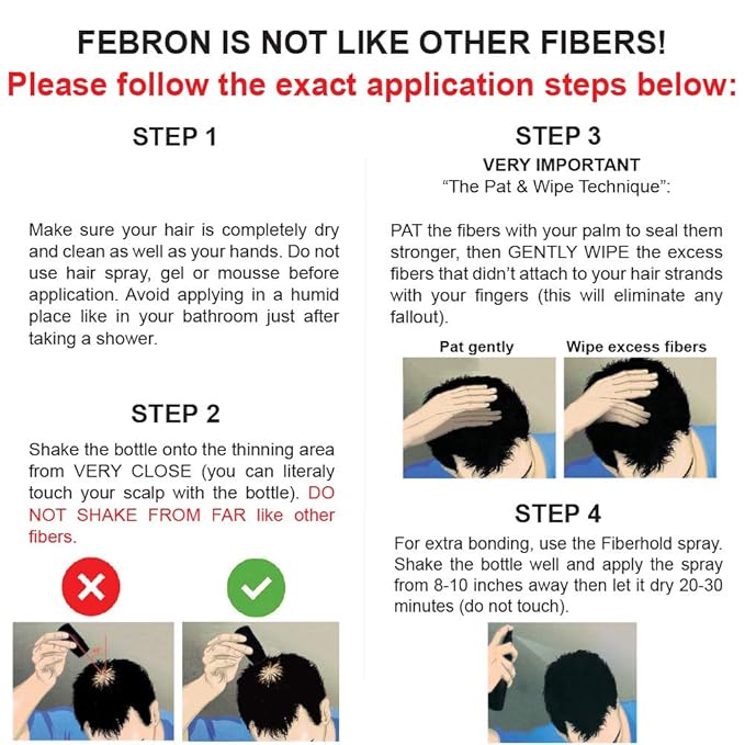 FEBRON Hair Fibers For Thinning Hair For Women & Men Hair Loss Concealer Hair Powder Volumizing Based 100% Undetectable & Natural - Bald Spots Filler (30 Gram, Dark Gray)