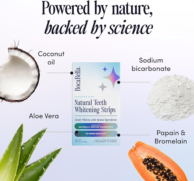 Teeth Whitening Strips for Sensitive Teeth – Natural, Peroxide-Free & Enamel-Safe | Clinically Tested Papaya & Pineapple Enzymes + Aloe & Coconut Oil | 7 Treatments for a Brighter, Whiter Smile