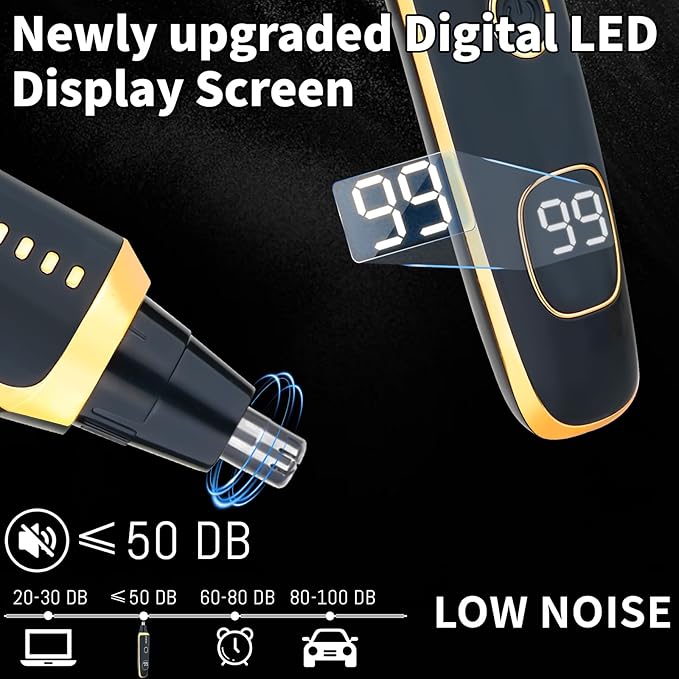 2 in 1 Nose and Ear Hair Trimmer with LED Display, Rechargeable Electric Nasal Hair Clipper for Men & Women, Eyebrow & Facial Hair Removal with Dual-Edge Blades, Easy to Clean