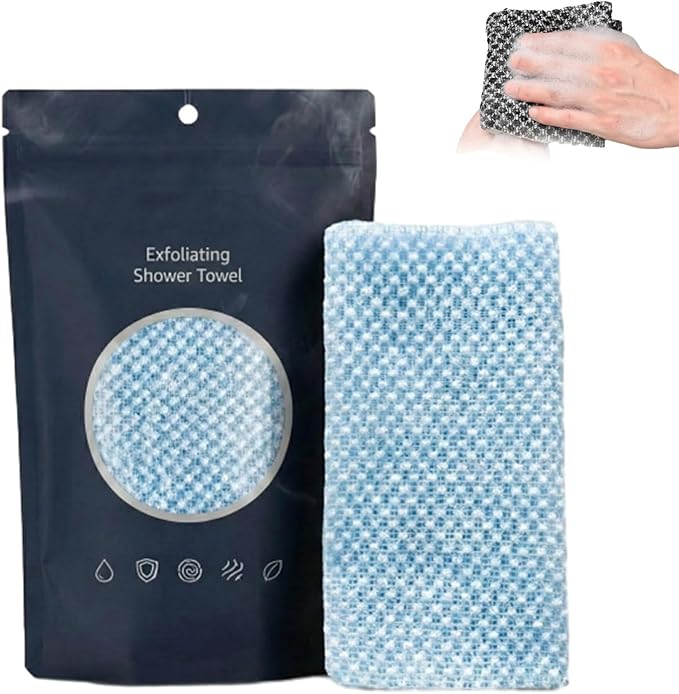 Hexagon Weave Towel, Japanese Hexagon Weave Exfoliating Towel, Scrub Wash Back Bath Cloth for Body Face,Travel Gentle Sensitive Skin Towel,Washcloth Back Body for Men and Women (Blue)