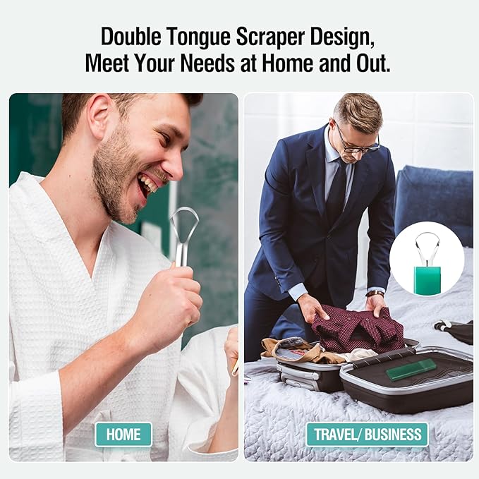 RONAVO Tongue Scraper (2 Pack), Cure Bad Breath, Stainless Steel Tongue Cleaners, Metal Tongue Scrapers Fresher Breath in Seconds