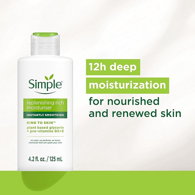 Simple Kind To Skin Replenishing Rich Moisturizer - Face Cream Nourishes and Hydrates - Face Moisturizer with Niacinamide, Vitamins B5 and E - 2 pc