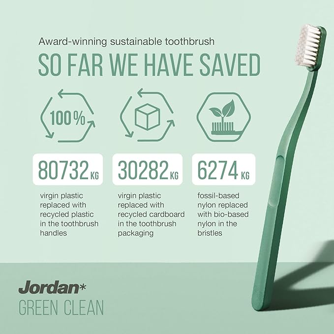 Jordan | Green Clean Sustainable Toothbrush | Award Winning Eco-Friendly Scandinavian Design | Soft Bristle Adult Toothbrush x 4 Units + Baby