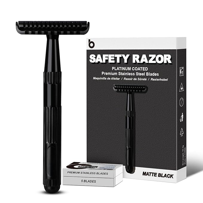 Double Edge Safety Razor, Single Blade Razors for Men and Women, Resuable Metal Razor, with 10 Double Edge Blades, Smooth Close Shave, Plastic-free Eco-Friendly Sustainable Shaving