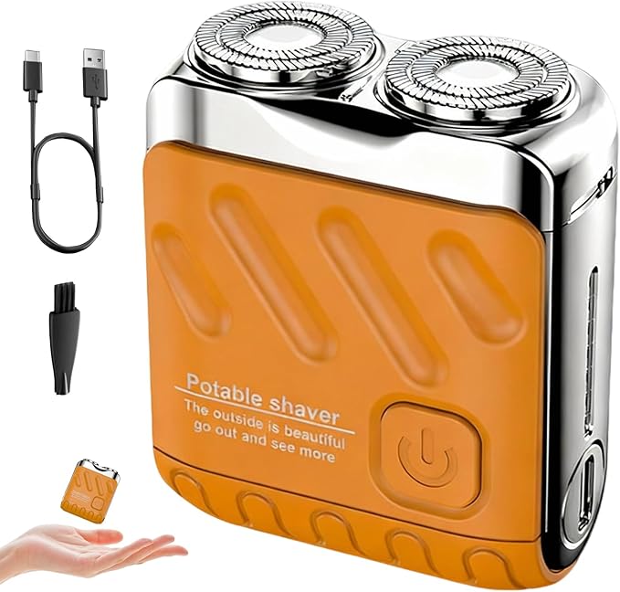 Mini Electric Shaver, Portable Rotary Dual Ring Electric Shaver, Mini Shavers for Men, USB Rechargeable One Button Long Lasting for Home Travel Business, Orange