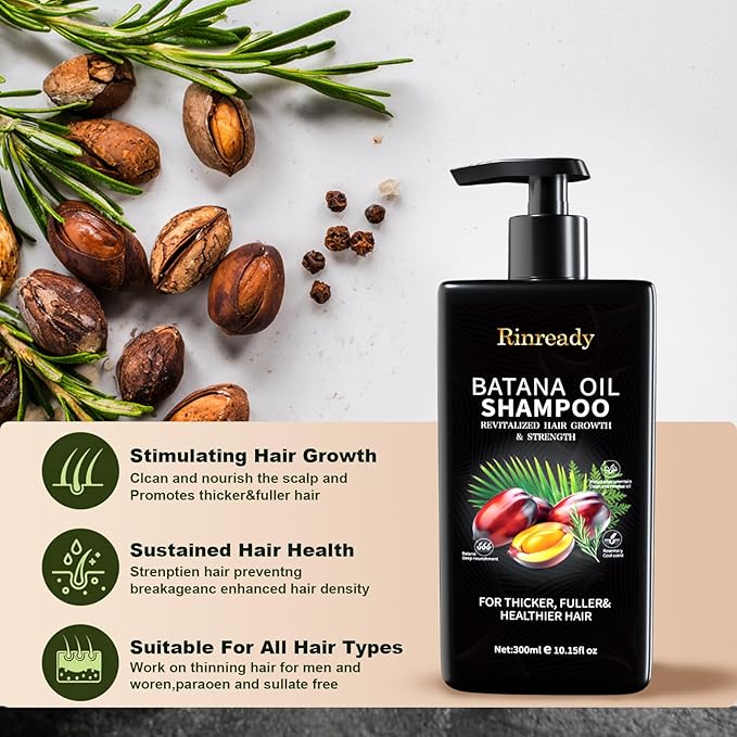 2 Packs Batana Oil & Rosemary Shampoo for Hair Growth, Hair Treatment for Thinning Hair, Anti Hair Loss Care, Strengthens Roots, Sulfate Free for Women & Men 10.15 fl oz
