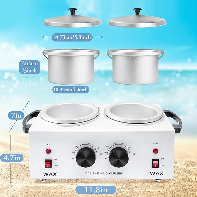 Professional Dual Wax Warmer for Hair Removal, Double Electric Wax Heater Machine with 150pcs Wax Sticks-WaxPots with Adjustable Fahrenheit Dial for Facial Skin Body SPA Salon Equipment