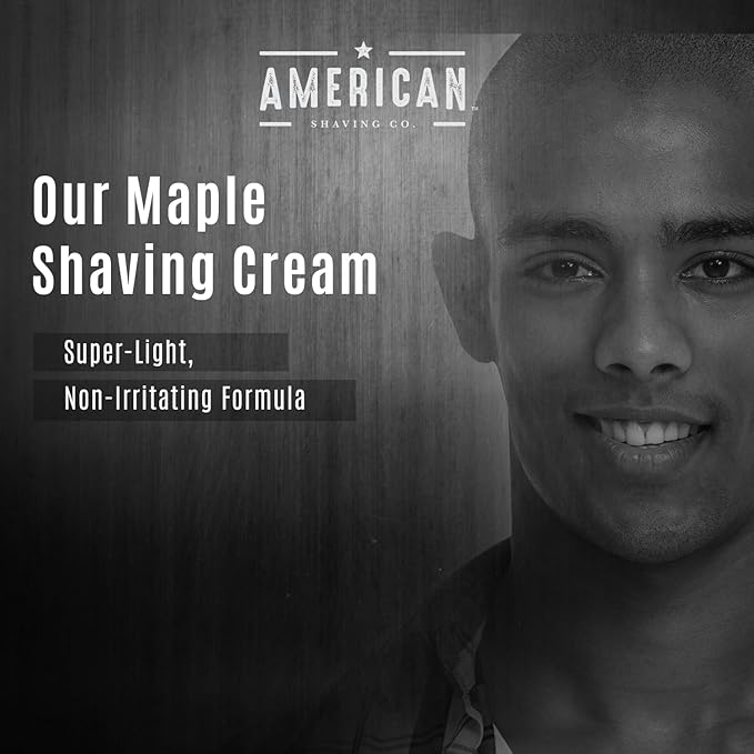 American Shaving Co. Maple Shaving Cream For Men 8 Oz, Made in USA, Easy Application, Quality Potent Ingredients, Non-GMO, GMP Certified, Cruelty-Free Products