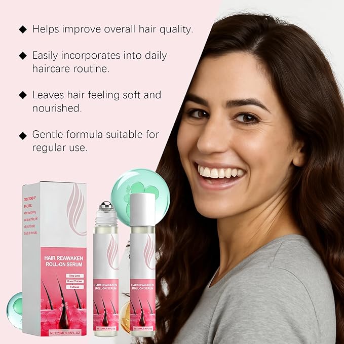 28ml Hair Reawaken Roll-On Serum for Thinning Hair – Nourishes Scalp & Strengthens Hair Follicles to Promote Fuller, Voluminous Hair Growth
