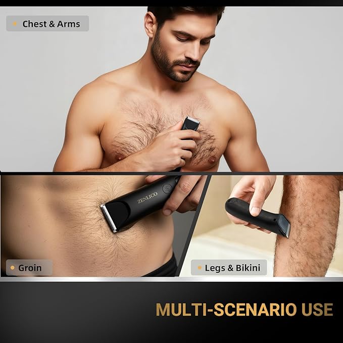 Pubic Hair Trimmer for Men, Manscape Body Hair Trimmer, Ceramic Blade Body Shavers with USB-C Charging, Replaceable Heads Ball Razors with Led Display, 90 Minutes Shaving, Ideal Gift for Men