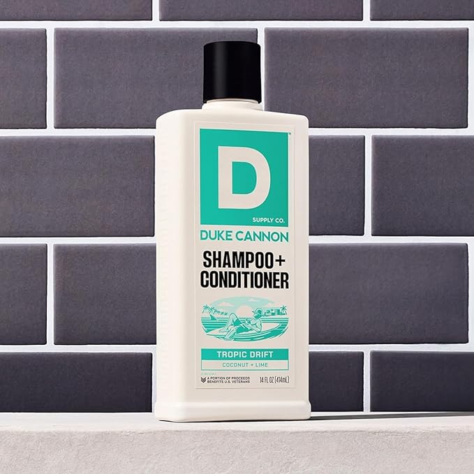 Duke Cannon Tropic Drift 2-in-1 Hair Wash for Men - Fresh Hair & Scalp - Shampoo & Conditioner, 14 oz, Hydrating Formula