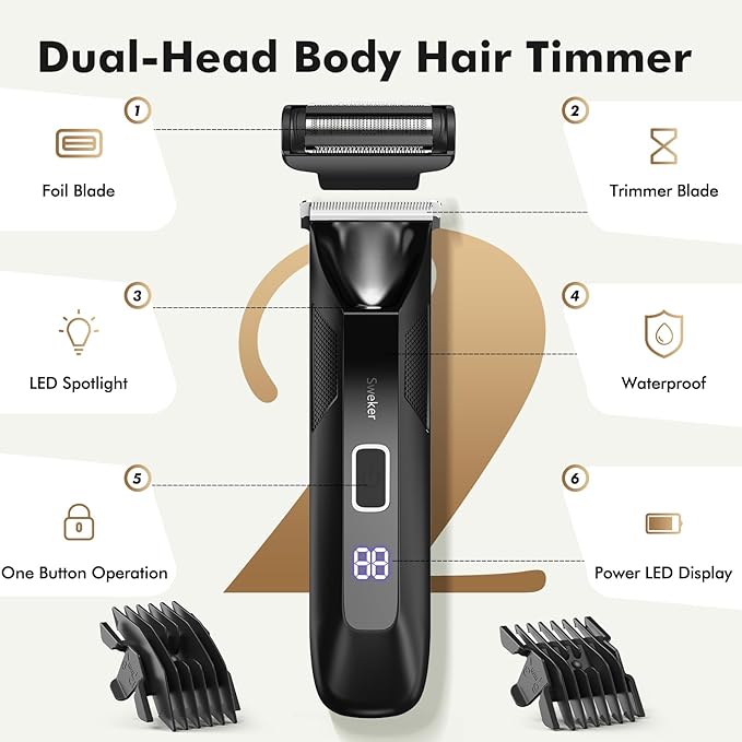 Body Hair Trimmer for Men, Manscape Ball Trimmer, 2-in-1 Body Pubic Hair Groomer and Groin Hair Shaver -Dual-Head Electric Razor for Men
