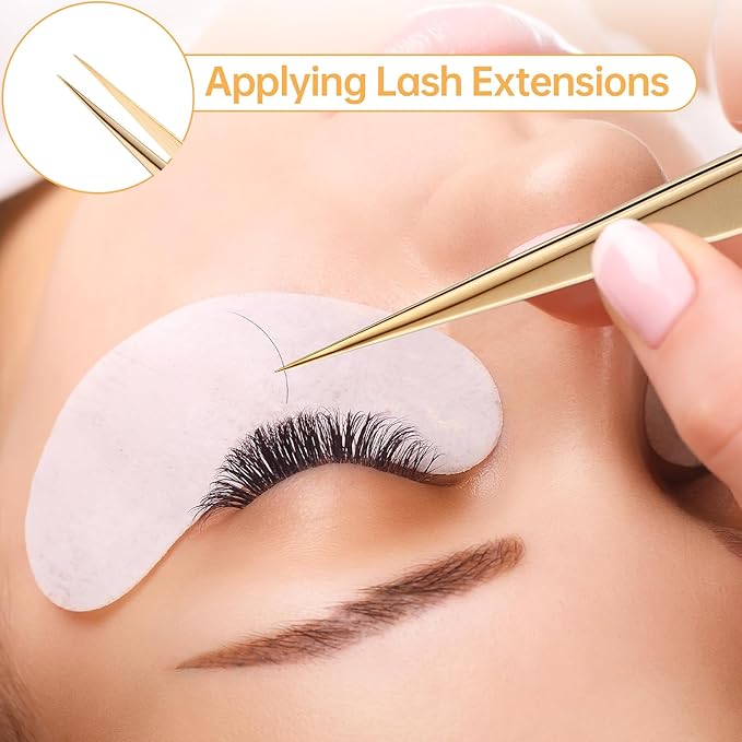 MGER Isolation Tweezers for Eyelash Extensions - Straight & Pointed Isolation Tweezers for Individual Lashes, Effortless Application with Precision Tweezers, Gold