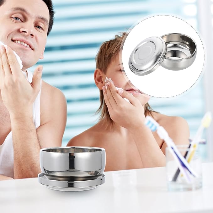 Stainless Steel Shaving Soap Bowl with Lid, Simple Lidded Foaming Bowl for Men’s Shaving, Sturdy Bubble Container Suitable for Travel and Daily Grooming