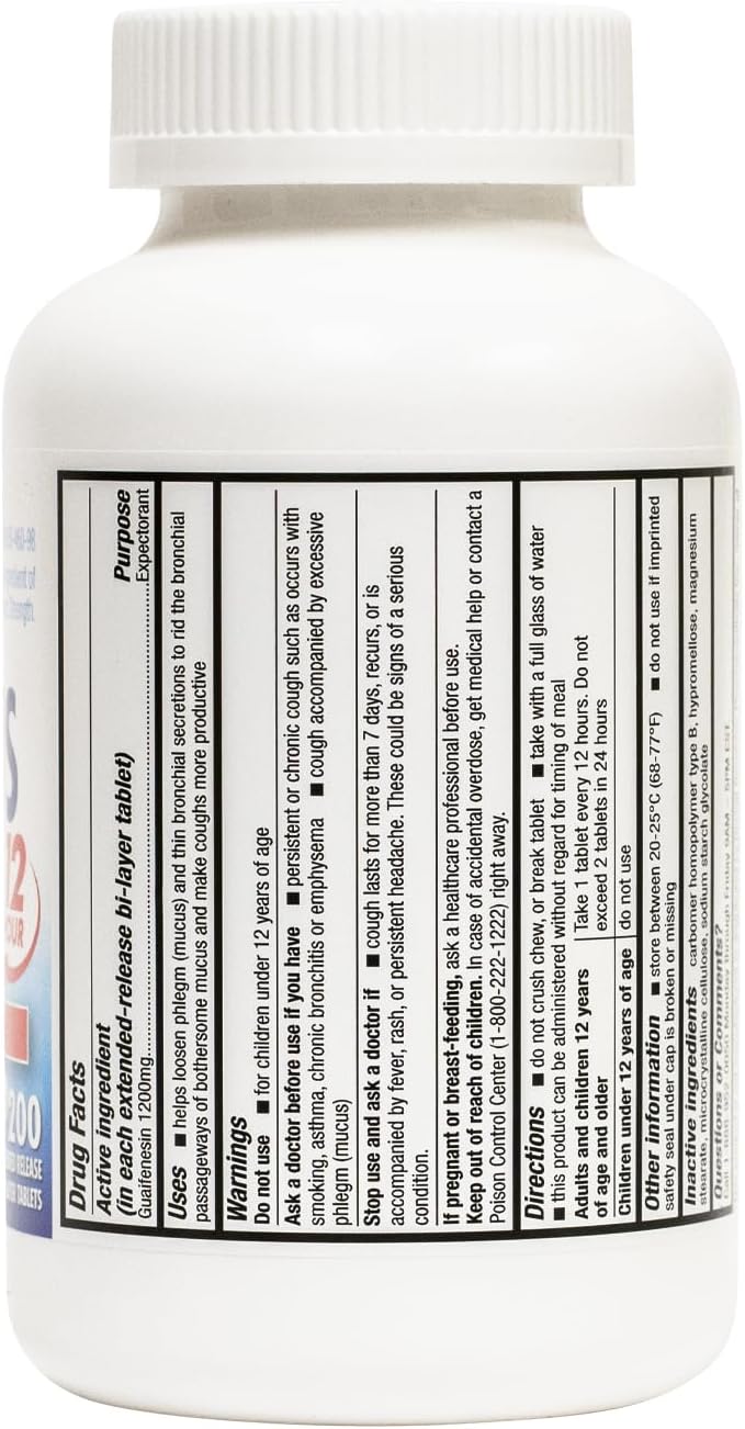 HealthA2Z® Mucus Relief | Guaifenesin 1200 mg |12 Hour | Expectorant | Relieves Chest Congestion | Thins and Loosens Mucus (200 Tablets)