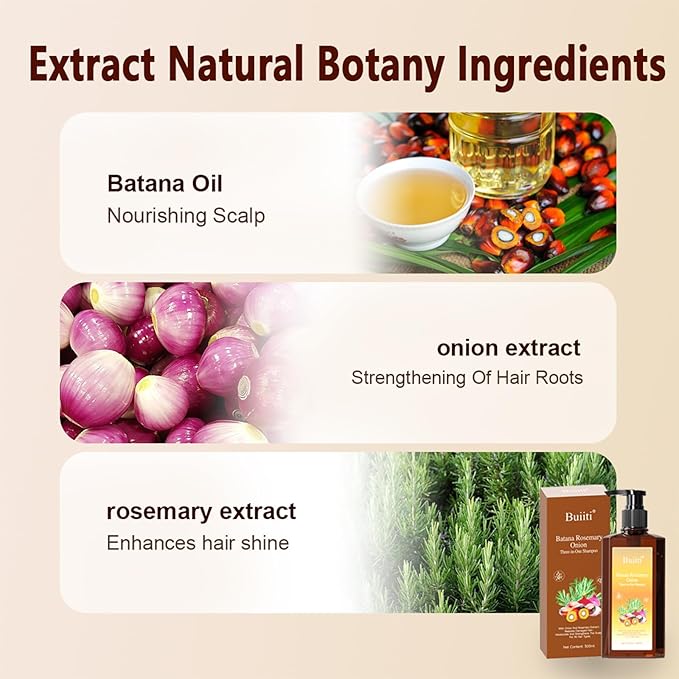 Batana Oil Shampoo for Hair Growth – Infused with Rosemary & Onion, Anti Hair Loss & Thickening Treatment for Women & Men, Promotes Regrowth, Sulfate Free Natural Formula, 10.14 fl oz