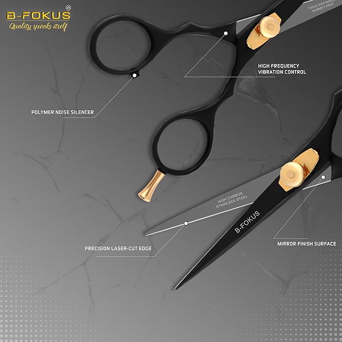 5.5” Hair Cutting Scissors for Hair, Mustache & Beard - Black Mustache and Beard Scissors for All Type Facial Hairs, Beard and Mustache Scissors with Pouch, Tweezers, Beard Comb and Mustache Comb.
