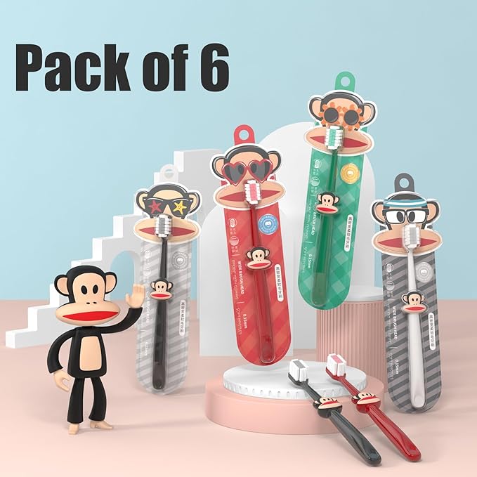 Paul Frank Soft Toothbrush for Adults - High Density Manual Toothbrushes with Dual-Color Tapered Bristles, Gentle Daily Care for Sensitive Teeth and Gums (1 Count (Pack of 6) Style 2)