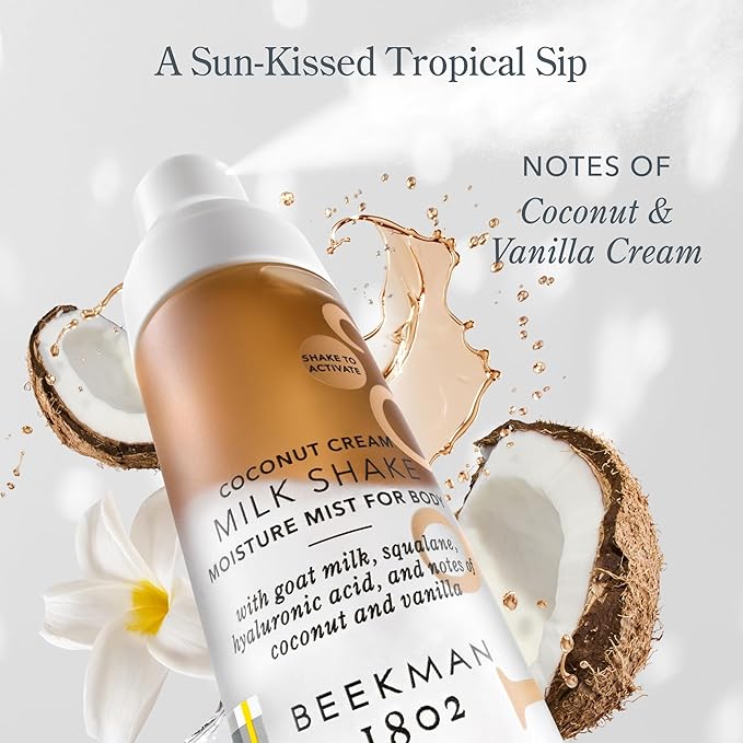Beekman 1802 Milk Shake Body Mist - Coconut Cream 4.7 fl oz - Hyaluronic Acid, Jojoba Oil, Instantly Moisturizes, Hydrates & Softens, Good for Sensitive Skin, Cruelty Free