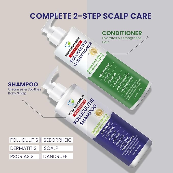 Anti-Fungal Shampoo and Conditioner Set – Tea Tree & Argan Oil for Folliculitis, Seborrheic Dermatitis, Scalp Psoriasis – Relieves Itchy, Flaky, Dry Scalp – Sulfate & Paraben Free