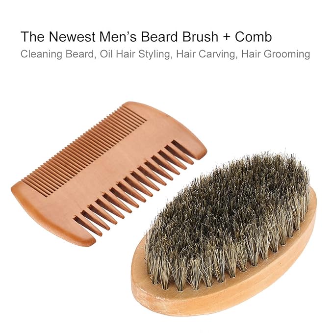 Beard Comb and Beard Brush Set for Men,Beardmustache Combs Boar Brush Shaving Cleaning Grooming Kit for Grooming Mustaches Facial Hair