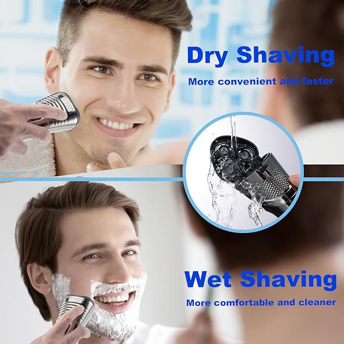Electric Shaver Razor for Men Face Clean Shave - Rechargeable USB-C, Cordless, Dry/Wet Rotary Shaver with LED Display and Replacement Blade