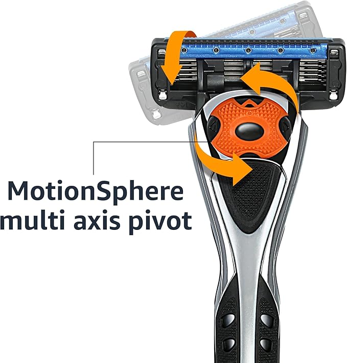 Amazon Basics 5-Blade MotionSphere Razor for Men with Dual Lubrication and Precision Beard Trimmer, Handle & 2 Cartridges (Cartridges fit Amazon Basics Razor Handles only) (Previously Solimo)