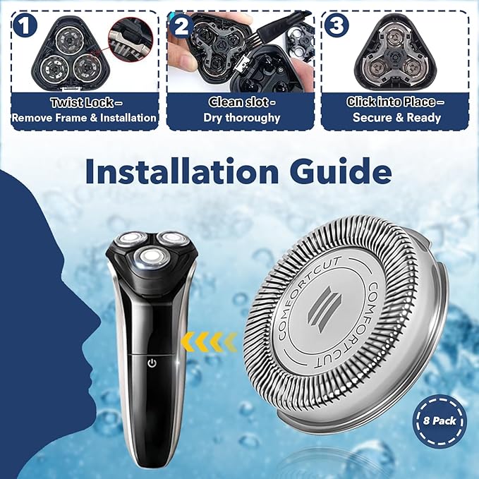 8 PCS SH30/52 Shaving Heads, Replacement for Philips Norelco Shaver Series 1000,2000,3000, S1560 with Durable Sharp Blade, Razor Shaving Heads Blades, for Daily Home and Travel Use
