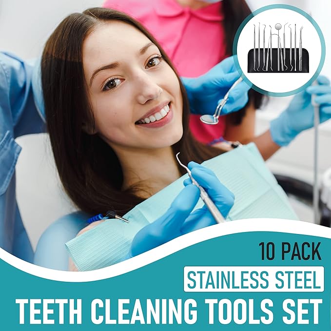 Dental Kit Tools, 10 Pack Stainless Steel Plaque Remover, Dental Tools to Remove Plaque and Tartar, Oral Care Kit with Plaque Cleaner, Tartar Pick, Tooth & Tongue Scraper for Dentist, Personal, Family