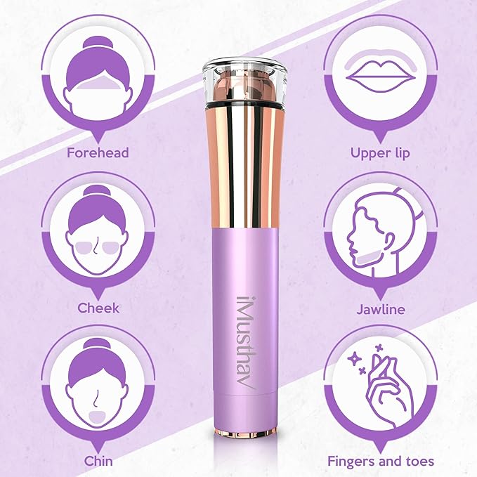 Portable Facial Hair Remover for Women – Painless, Fast & Precise Flawless Electric Razor & Epilator for Face, Lips, Chin Hair Removal – 18K Gold-Plated, 360° LED Light