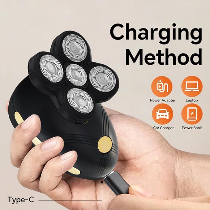 Head Shaver for Bald Men - Electric Rotary Razor Rechargeable - Waterproof 5D Bald Head Shavers 9500 RPM High Speed Fast Shaving Beard Trimmer Type-C Charge for Scalp Face Beard Close Shave