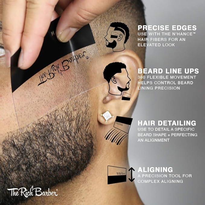 The Rich Barber N'Hance Hair Building Fiber Application Cards, 5 Pack - Hairline Line Up & Enhancement Applicator Tool - Works with All Hair Building Fibers - For Barbers & Personal Use