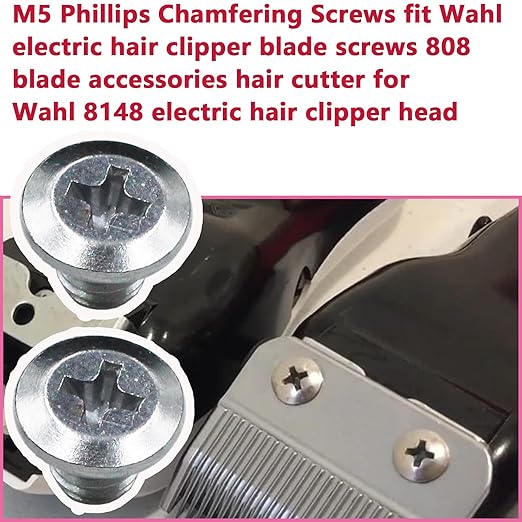 M5 Phillips Chamfering Screws fit Wahl Electric Hair Clipper Blade Screws 808 Blade Accessories Hair Cutter for Wahl 8148 Electric Hair Clipper Head（2Pcs） (4 Pcs)