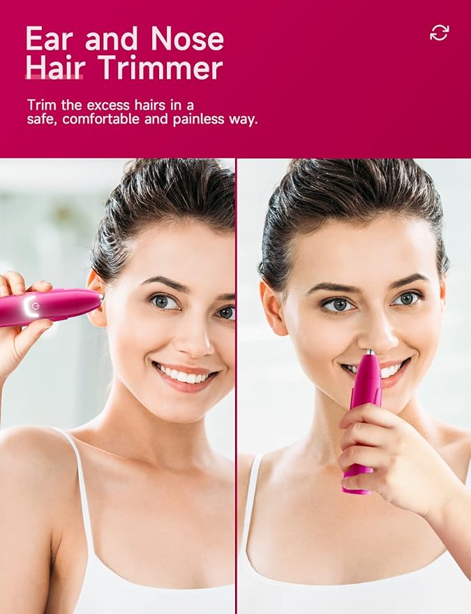 Rechargeable Ear and Nose Hair Trimmer - 2025 Professional Painless Eyebrow & Facial Hair Trimmer for Men Women, Powerful Motor and Dual-Edge Blades for Smoother Cutting Magenta