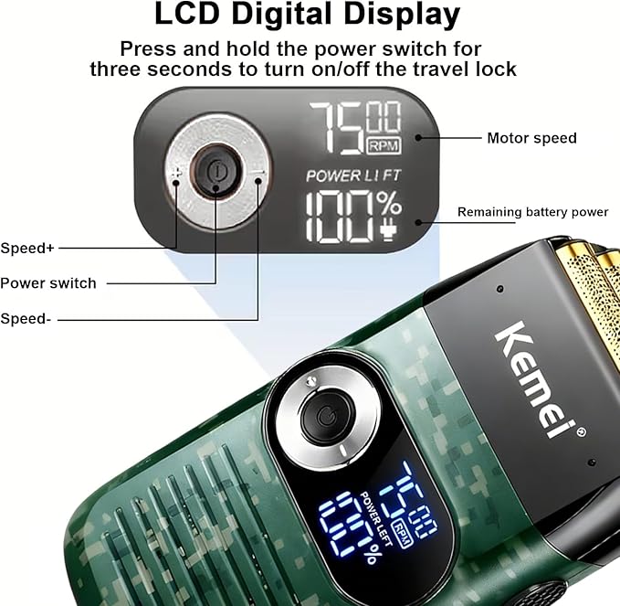 KEMEI Foil Shaver Barber for Men,Electric Razor Rechargeable with Beard Trimmer,Cordless Lithium Titanium Foil Shavers with Travel Case