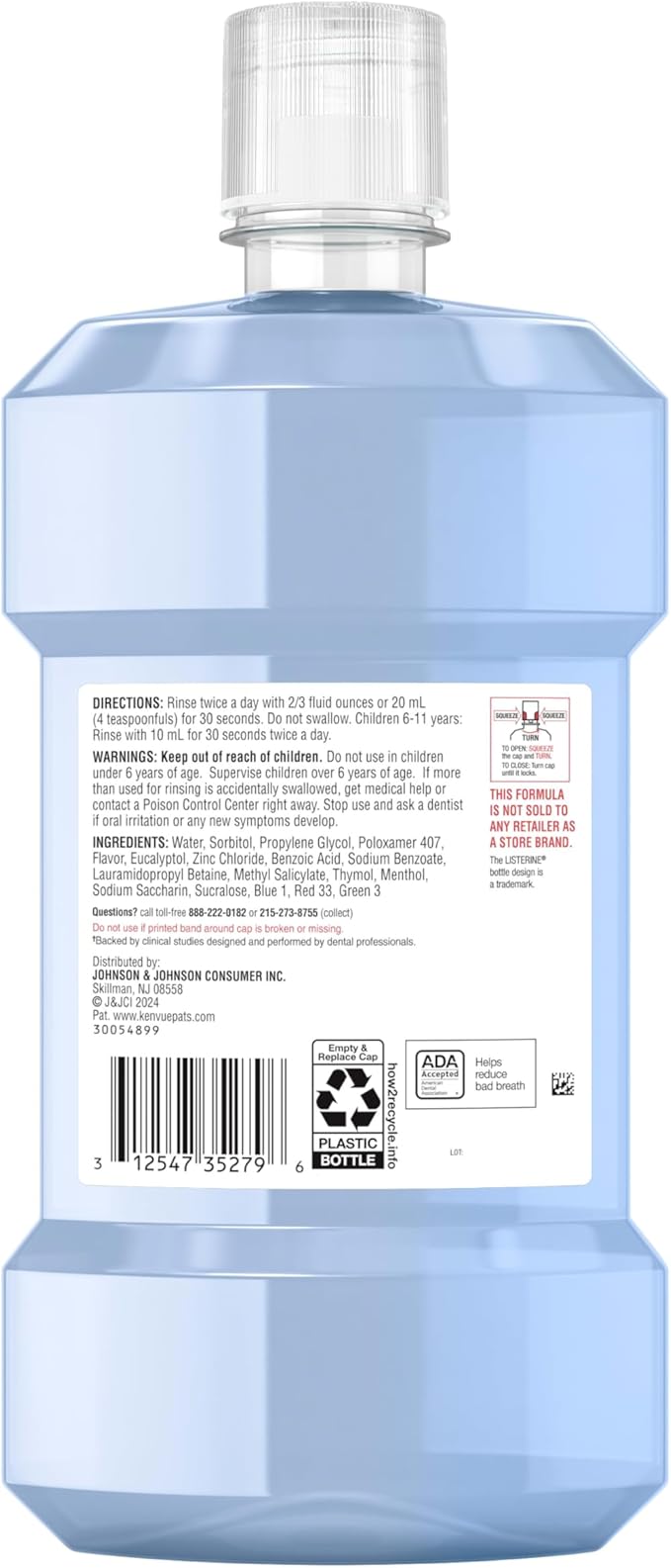 Listerine Clinical Solutions Breath Defense Alcohol Free Mouthwash,Oral Rinse with a Triple-Action Formula Fights Bad Breath for 24 Hours,Smooth Mint Flavor,1 L,(Pack of 2)