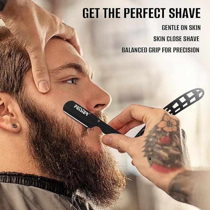 Straight Razors for Men, Professional Straight Single Edge Razor Kit, Stainless Steel Barber Razor with 100 Replacment Blades,Premium Barber Razor for Men's Shaving Salon