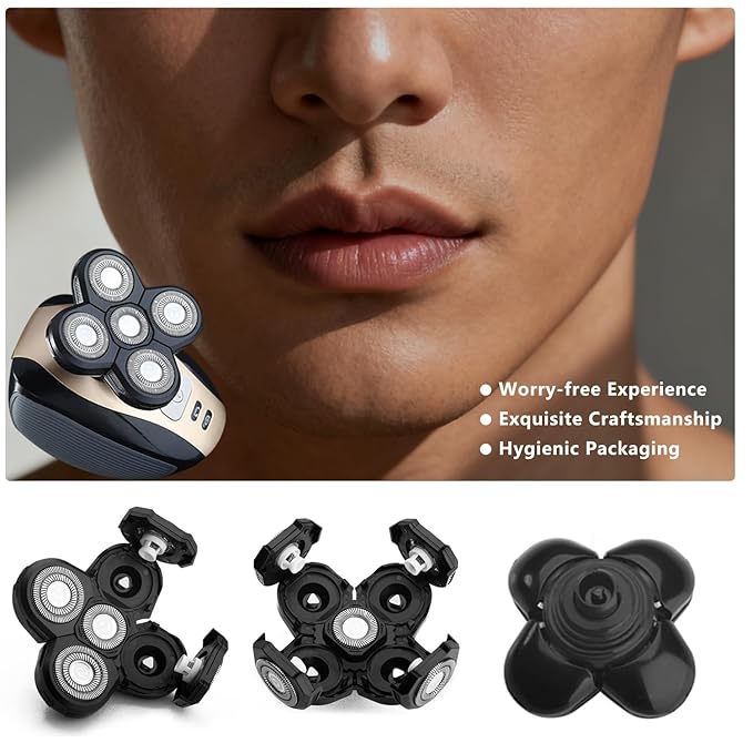 3 PCS Universal 5 Blades Head Shaver Replacement heads for Freebird Head shaver and Other Brand shaver Black