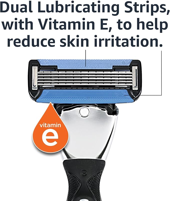 Amazon Basics 5-Blade MotionSphere Razor for Men with Dual Lubrication and Precision Beard Trimmer, Handle & 2 Cartridges (Cartridges fit Amazon Basics Razor Handles only) (Previously Solimo)